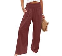 Wide Leg Linen Pants for Women UK Sale Clearance Plus Size Elastic Waist Casual Palazzo Pants Summer Beach Pants Loose Fit Trendy Pants Comfy Cotton Trousers with Pockets