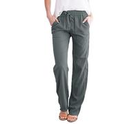 Wide Leg Lounge Pants Women - Straight Leg Trousers For Women Stretch Petite Linen Trousers Womens Elasticated Waist Solid Color Stretch Plain Pants With Pockets Plus Big Office Casual Relax Fit