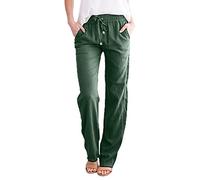 Wide Leg Lounge Pants Women - Straight Leg Trousers for Women Stretch Petite Linen Trousers Womens Elasticated Waist Solid Color Stretch Plain Pants with Pockets Plus Big Office Casual Relax Fit