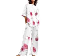 Wide Leg Loungewear Sets For Women Uk Tall - Womens Pyjamas Set Plus Size - Loose Fitting Nighties Pajamas With Pockets Sleepwear Short Sleeve Nightgown & Nightshirt Summer Wear White