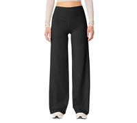Wide Leg Pants for Women Soft Stretchy Tummy Control Yoga Pants Athletic Workout Pant Cozy Bootcut Leggings Trousers for Everyday Wear Loose Fit Hippie Clothes, 02-Black, S