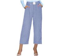 Wide Leg Pants for Women: Tartan Plaid Trouser Vintage Elastic Waist Work Trousers Pajama Bottoms Lounge Pants Printed Plaid Pyjamas Checkered Pants Sleep Trousers with Pockets Blue
