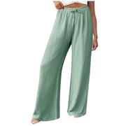 Wide Leg Pants for Women UK Casual Comfortable Tigh Waist Drawstring Straight Trousers Ladies Loose Comfortable Solid Color Cotton Linen Pants Claasic Elegant Plain Lounge Pants