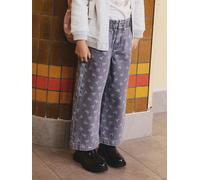 Wide-Leg Paperbag Jeans with Flower Motifs for Girls denim grey