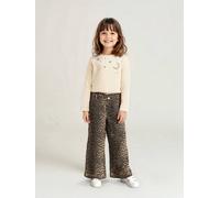 Wide-leg paperbag leopard print trousers for girls beige