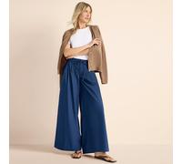 Wide Leg Pleated Poplin Trousers lands end Navy 10R