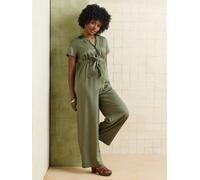 Wide-Leg, Short-Sleeved Lyocell Jumpsuit for Pregnancy & Nursing olive