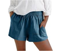 Wide Leg Shorts for Women Plaid Jogger Boot Cut Elastic Waist Flattering Compression Jeans Bottom Training Motorcycle Hiking Breathable Cowgirl Shorts for Women(Blue,L)