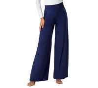 Roman Originals Wide Leg Trousers for Women UK Ladies Palazzo Pants Evening Jersey Elasticated High Waist Smart Flared Culotte Office Work Going Out Loose Crepe Bottoms - Navy - Size 16