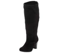 Wide Leg Suede-Look Calf Boots Black