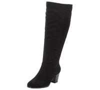 Wide Leg Suede-Look Heeled Boots Black