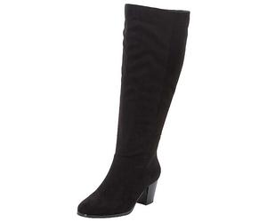 Wide Leg Suede-Look Heeled Boots Black