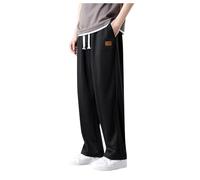 Wide Leg Sweatpants for Men Baggy Fleece Loose Fitting Straight Leg Sweat Pants Running Cozy Loose Fit Casual Open Bottom Joggers with Pockets Open Leg Comfy Relaxed Fit Soft Summer Black