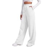 Wide Leg Sweatpants for Women UK Fleece Joggers Pants Casual Plain Tracksuit Bottoms High Waisted Elastic Stretch Yoga Pants with Pockets Drawstring Guard Pants Casual Pants Joggers (6-White, S)