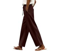 Wide Leg Sweatpants Womens High Waisted Casual Tracksuit Bottoms Elastic Waisted Solid Color Drawstring Lounge Trousers Baggy Joggers Sports Trousers Straight Leg Palazzo Pants with 4 Pockets Coffee