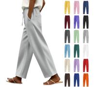 Wide Leg Sweatpants Womens High Waisted Casual Tracksuit Bottoms Elastic Waisted Solid Color Drawstring Lounge Trousers Baggy Joggers Sports Trousers Straight Leg Palazzo Pants with 4 Pockets Grey