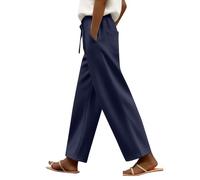 Wide Leg Sweatpants Womens High Waisted Casual Tracksuit Bottoms Elastic Waisted Solid Color Drawstring Lounge Trousers Baggy Joggers Sports Trousers Straight Leg Palazzo Pants with 4 Pockets Navy