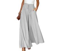 Wide Leg Trousers for Women Cullodes Trousers with Pockets Elastic High Waist Summer Ladies Loose Fit Pants, Grey, XL