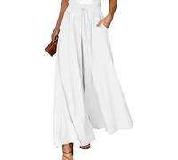 Wide Leg Trousers for Women Cullodes Trousers with Pockets Elastic High Waist Summer Ladies Loose Fit Pants, White, XL
