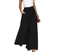 Wide Leg Trousers for Women Cullodes Trousers with Pockets Elastic High Waist Summer Ladies Loose Fit Pants, Black, XL