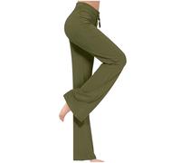 Wide Leg Trousers for Women High Waisted Tummy Control Slim Fit Yoga Flared Leggings with Pockets for Casual Workout Bottom Joggers Pants Basic Plain Pant UK Size Sale 8 10 12 14 16 18 Clearance 2XL L