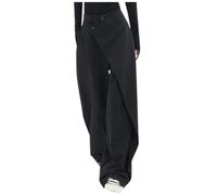 Wide Leg Trousers for Women UK Asymmetric Cross Over Button Waist Suit Pants Irregular Wrap High Waisted Smart Slacks Loose Fit Drapey Office Work Bottoms Trendy Casual Y2K Streetwear