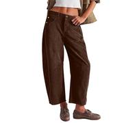 Wide Leg Trousers for Women UK Corduroy Full Length Trousers Elastic High Waisted Cord Pants Loose Casual Baggy Pull On Pants Lightweight Comfy Capris Palazzo Pant Lounge Work Housewear Bottoms Brown