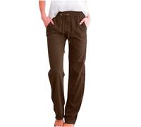Wide Leg Trousers for Women UK Cotton Wide Leg Elastic Waist Beige Pants Size 18 Lightweight Ladies Slacks Summer Spring Clothes Linen Trousers Womens Dark Brown S
