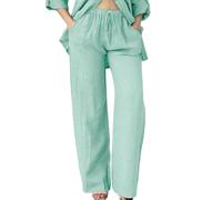 Wide Leg Trousers for Women UK Elastic High Waisted Linen Palazzo Trousers Trendy Lightweight Lounge Pants Business Casual Office Pants with Pockets (Mint Green,M)