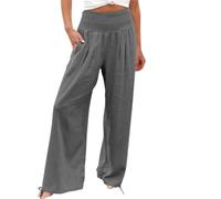 Wide Leg Trousers for Women UK Elasticated Waist Cotton Linen Trouser Tie Hem Palazzo Pants Lightweight Comfy Loose Trousers PLadies Summer Beach Lounge Pants with Pockets