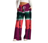 Wide Leg Trousers for Women UK Long Stretch Waist Harem Pants Plain Full Length Drawstring Casual Lounge Trousers Fashion Floral Printed Ladies Straight Leg Bottoms