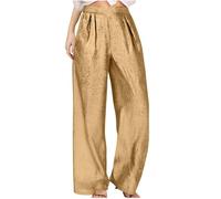 Wide Leg Trousers for Women UK Sale Clearance,Ladies Summer Trousers Y2K Glitter Sparkly Casual Long Pants Elastic Waist Solid Loose Fit Bling Party Clubwear Wide Leg Pants Gold