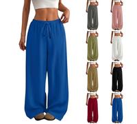Wide Leg Trousers for Women UK Summer Casual Drawstring Elasticated Waist Long Palazzo Pants High Waisted Loose Baggy Ladies Plain Lounge Bottoms Holiday Outfits Blue XXL