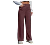 Wide Leg Trousers for Women UK Tailored Office Work Stretch Yoga Pants Ladies Elasticated High Waisted Button Multiple Pockets Pull On Straight Leg Jogger Bottoms Casual Leisure Trousers Wine