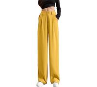 Wide Leg Trousers for Women UK Tailored Office Work Stretch Yoga Pants Ladies Elasticated High Waisted Button Multiple Pockets Pull On Straight Leg Jogger Bottoms Casual Leisure Trousers