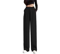 Wide Leg Trousers for Women UK Tailored Office Work Stretch Yoga Pants Ladies Elasticated High Waisted Button Multiple Pockets Pull On Straight Leg Jogger Bottoms Casual Leisure Trousers