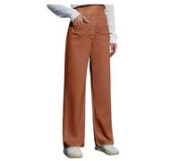 Wide Leg Trousers for Women UK Tailored Office Work Stretch Yoga Pants Ladies Elasticated High Waisted Button Multiple Pockets Pull On Straight Leg Jogger Bottoms Casual Leisure Trousers Brown