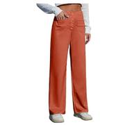 Wide Leg Trousers for Women UK Tailored Office Work Stretch Yoga Pants Ladies Elasticated High Waisted Button Multiple Pockets Pull On Straight Leg Jogger Bottoms Casual Leisure Trousers Orange
