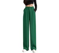 Wide Leg Trousers for Women UK Tailored Office Work Stretch Yoga Pants Ladies Elasticated High Waisted Button Multiple Pockets Pull On Straight Leg Jogger Bottoms Casual Leisure Trousers