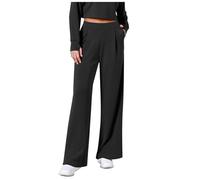 Wide Leg Trousers for Women UK Tailored Office Work Stretch Yoga Pants Ladies Elasticated High Waisted Button Multiple Pockets Pull On Straight Leg Jogger Bottoms Casual Leisure Trousers