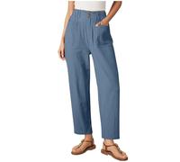Wide Leg Trousers for Womens UK Summer Casual Button Elastic Waist Ladies Pants Lightweight Loose Palazzo Straight Trousers Cream Wide Leg Petite Trouser for Women UK Blue S