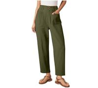 Wide Leg Trousers for Womens UK Summer Casual Button Elastic Waist Ladies Pants Lightweight Loose Palazzo Straight Trousers Casual Trouser for Women UK Plus Size Army Green S