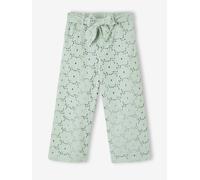 Wide-Leg Trousers in Broderie Anglaise for Girls sage green