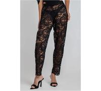 Wide Leg Trousers with Scalloped Hem Women Goddiva Noir L