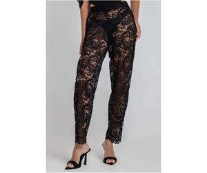 Wide Leg Trousers with Scalloped Hem Women Goddiva Noir L
