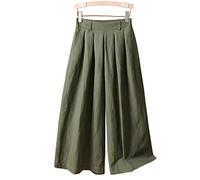 Wide Leg Trousers Women, Culottes Pants Wide Legs Pants Skirt Solid Half Elastic Waist Cotton Linen Cropped Trousers Elegant Palazzo Trousers Casual Lightweight Airy Summer Pants Flared Trousers,Arm