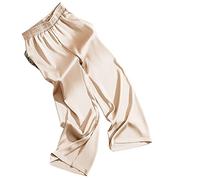 Wide Leg Trousers Women, Womens Satin Wide Leg Trousers Fashion Plain Elasticated High Waist Palazzo Trousers Elegant Loose Cropped Trousers Casual Office Pants Straight Leg Pants Bottoms,Champagne,