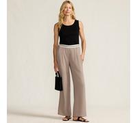 Wide Leg Waist Stripe Woven Trousers lands end Stone 16