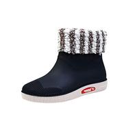 Wide Leg Wellies for Women Rain Boots Ladies Garden Shoes Custom Design Threads Boots Winter Rainshoes Women Short Tube Plush Thermal Water Shoes Students Daily Fashion Warm Rain Womens 11 (Black,5)