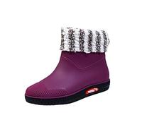 Wide Leg Wellies for Women Rain Boots Ladies Garden Shoes Custom Design Threads Boots Winter Rainshoes Women Short Tube Plush Thermal Water Shoes Students Daily Fashion Warm Rain Womens 11 (Purple,6)
